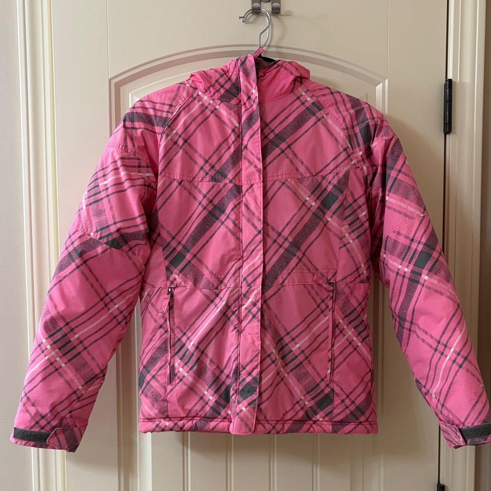 Pink Plaid Columbia Omnitech Kids Ski Jacket with Hood, Size 14-16